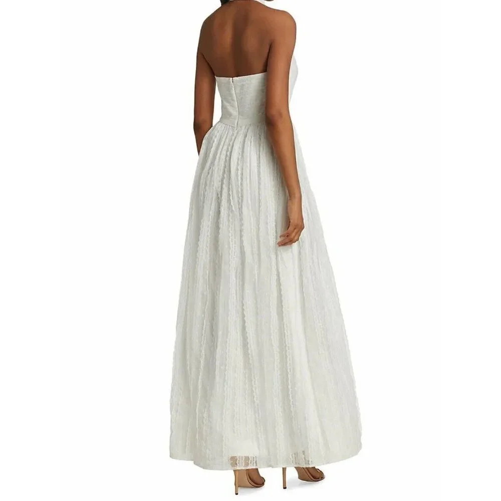 Monique Lhuillier White Lace Formal Gown Wedding Dress Keyhole Halter Size 8 - Picture 4 of 16